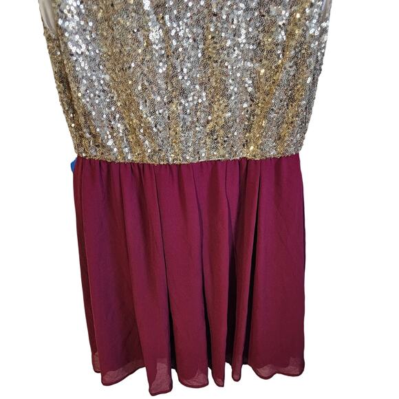 Alythea Women's M Two Tone Evening Dress Gold Glitter Maroon Valentines Date - Picture 3 of 6